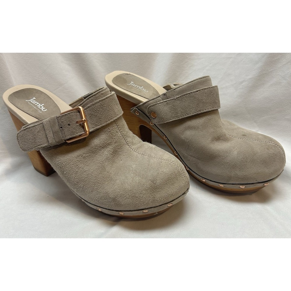 Jambu Serafina Brown Suede Clog Wood Heels Womens 8M Boho Festival Hippie